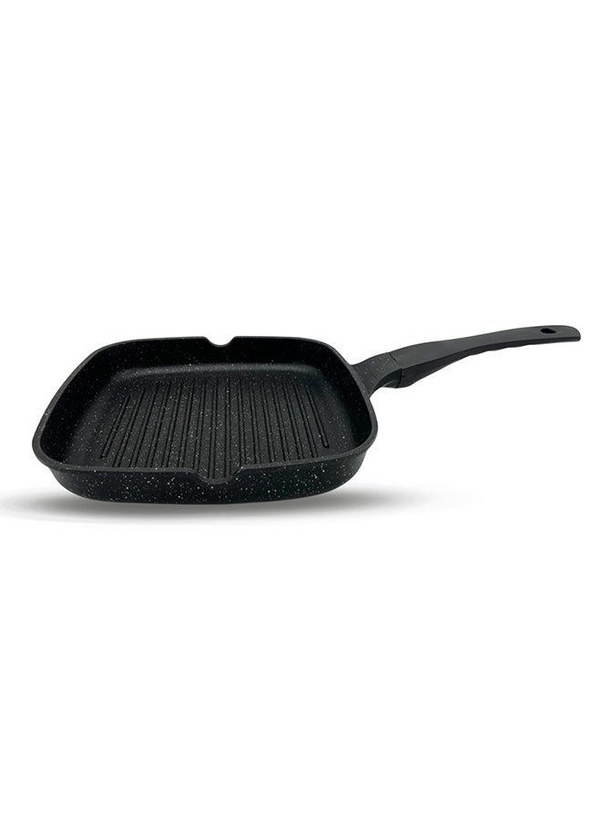 RK ROYAL KITCHEN Cresta Grill Pan 28 cm – Non Stick Diecast Marble Coated, Black, Stylish and Durable, Ergonomic Stay-Cool Handle, Side Pouring Holes, Perfect for Grilling Steaks, Vegetables, and Panini with Even Heat Distribution  - Image 3