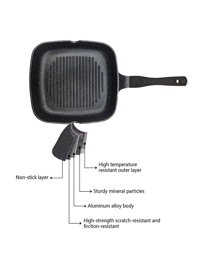RK ROYAL KITCHEN Cresta Grill Pan 28 cm – Non Stick Diecast Marble Coated, Black, Stylish and Durable, Ergonomic Stay-Cool Handle, Side Pouring Holes, Perfect for Grilling Steaks, Vegetables, and Panini with Even Heat Distribution  - Image 4