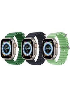 Silicone Ocean Band Strap Green , Silicone Ocean Band Strap Black and Silicone Ocean Band Strap Mint Green for Apple Watch Ultra 8 49mm Set of 3