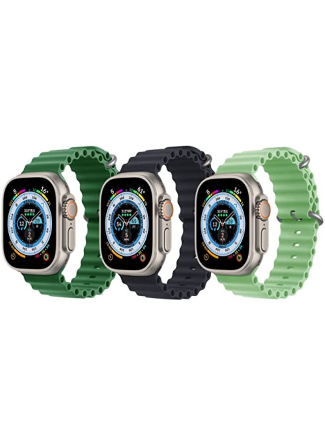vesus - Silicone Ocean Band Strap Green , Silicone Ocean Band Strap Black and Silicone Ocean Band Strap Mint Green for Apple Watch Ultra 8 49mm Set of 3 - Image 1