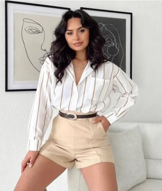 ديد كولكشن Women's Striped Linen Stylish Shirt