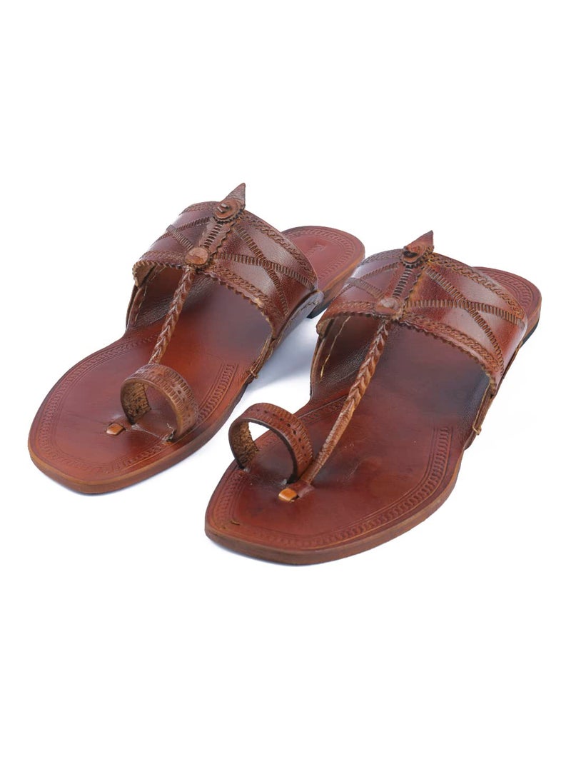 KORAKARI Mens Kolhapuri Chappal Tan Handcrafted Sandal Smooth and Comfortable Flip Flops Slipper Stylish Anti Slip Design Genuine Leather Traditional Footwear (UK-09) - Image 4