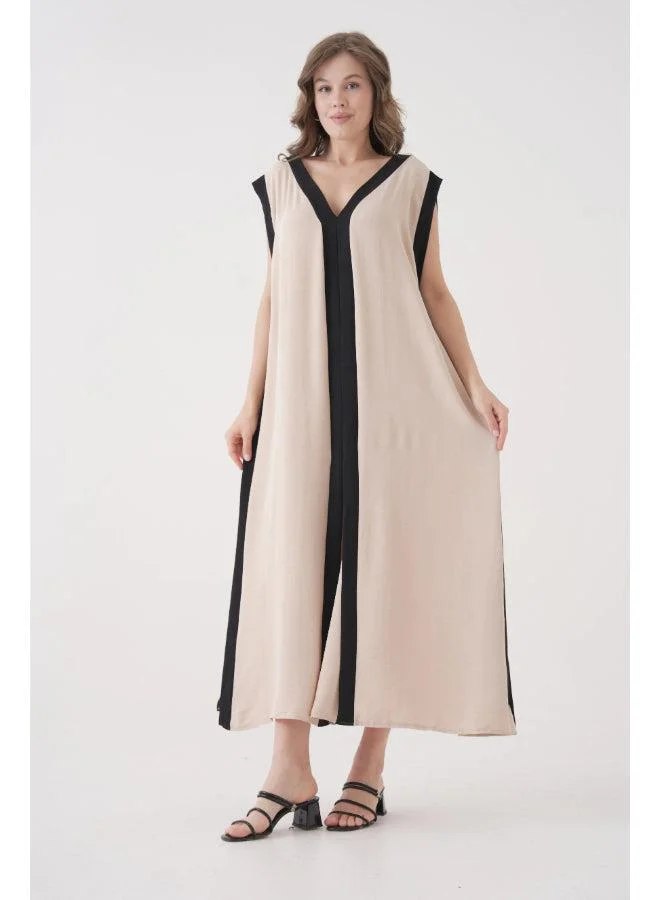 Hoxton Gal Beige V‑Neck Sleeveless Oversized Maxi Dress