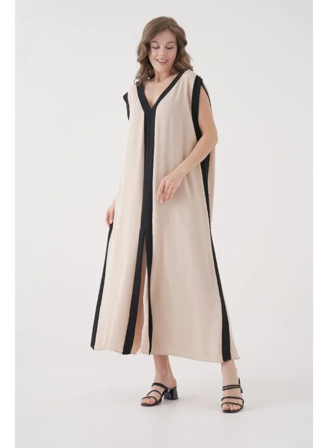 Hoxton Gal Beige V‑Neck Sleeveless Oversized Maxi Dress