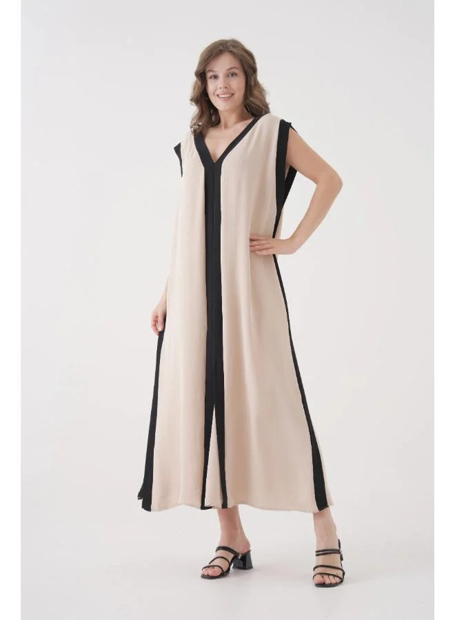 Hoxton Gal Beige V‑Neck Sleeveless Oversized Maxi Dress
