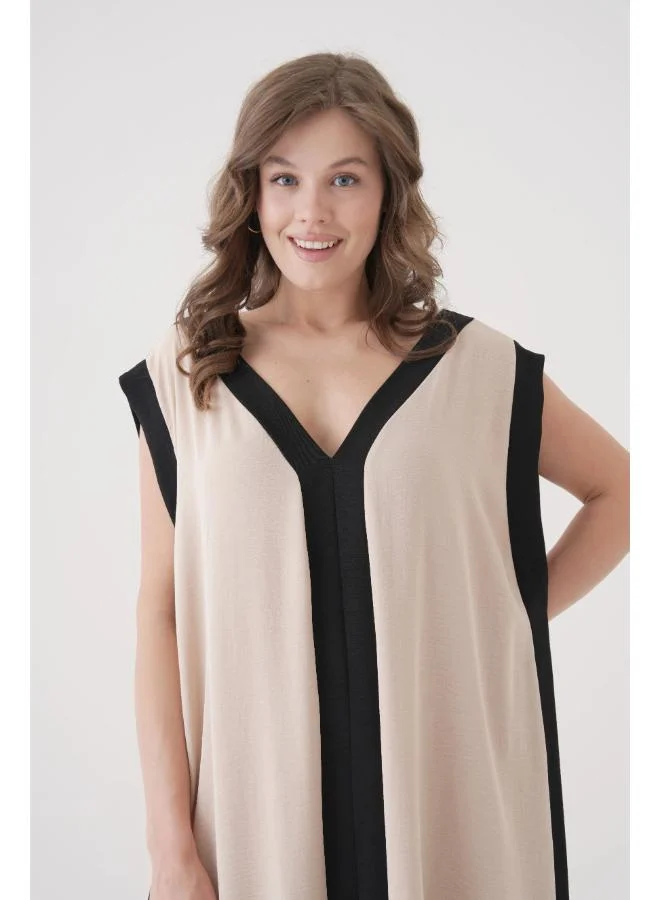 Hoxton Gal Beige V‑Neck Sleeveless Oversized Maxi Dress