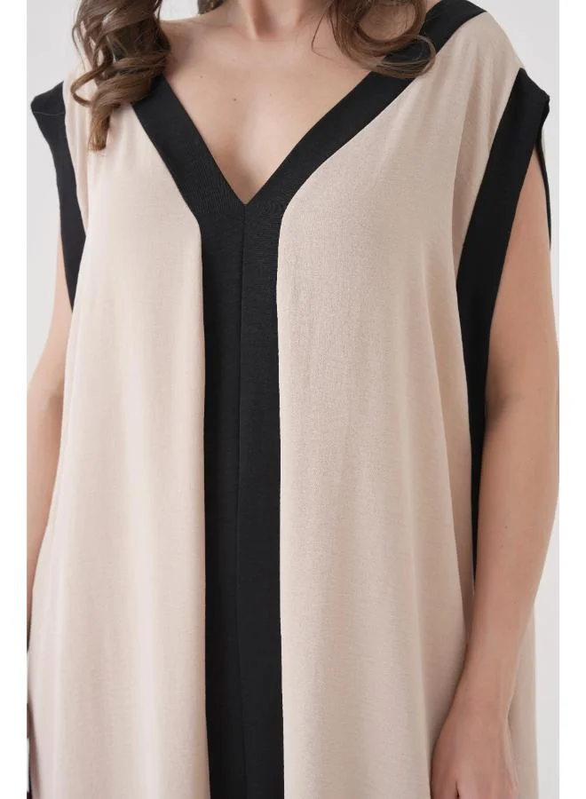 Hoxton Gal Beige V‑Neck Sleeveless Oversized Maxi Dress