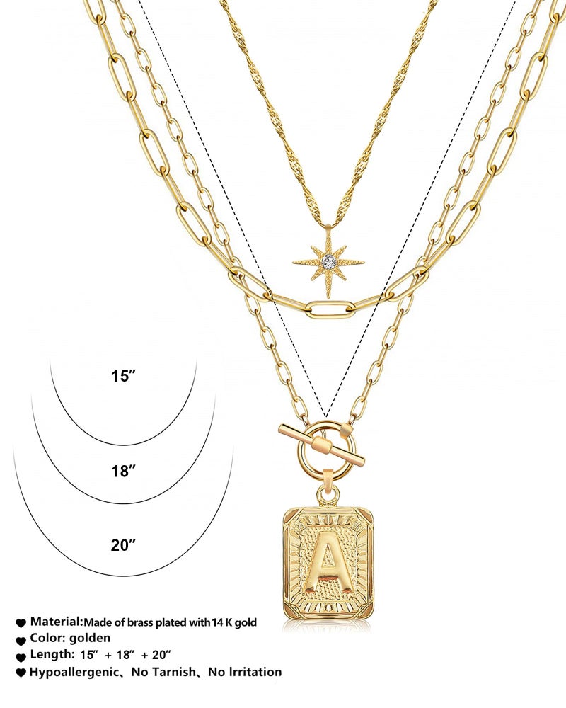 MJartoria Layered Initial Necklaces for Women Trendy, 14K Gold Plated Simple Star Choker Square Letter Pendant Necklace, Paperclip Chain Necklace, Gold Necklaces Jewelry Gifts (Gold, A.) - Image 5
