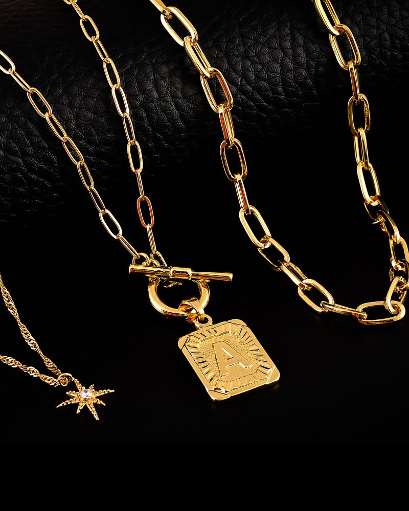 MJartoria Layered Initial Necklaces for Women Trendy, 14K Gold Plated Simple Star Choker Square Letter Pendant Necklace, Paperclip Chain Necklace, Gold Necklaces Jewelry Gifts (Gold, A.) - Image 4