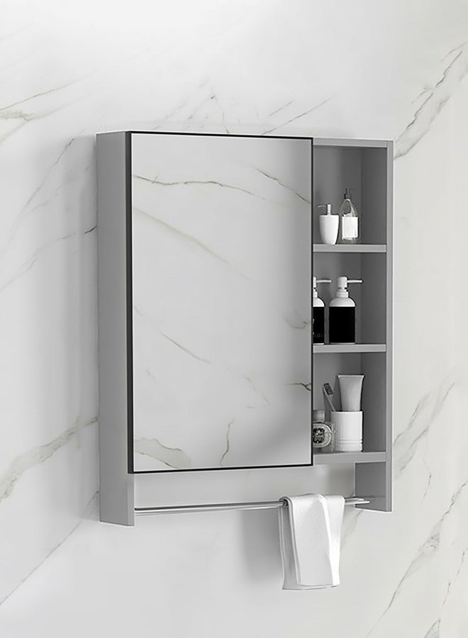 WALALLA Modern Slim Medicine Cabinet, 60x75cm Rectangle Aluminum Alloy Bathroom Mirror with Storage, Space-Saving Wall-Mounted Toilet Cupboard, Gray - Image 1