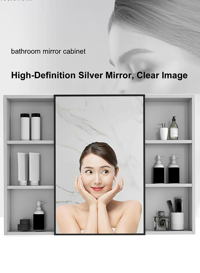 WALALLA Modern Slim Medicine Cabinet, 60x75cm Rectangle Aluminum Alloy Bathroom Mirror with Storage, Space-Saving Wall-Mounted Toilet Cupboard, Gray - Image 3