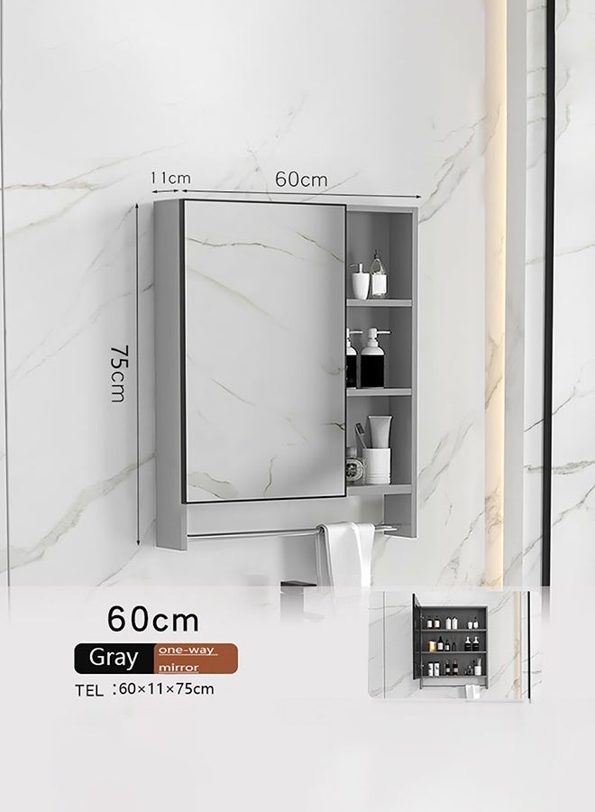 WALALLA Modern Slim Medicine Cabinet, 60x75cm Rectangle Aluminum Alloy Bathroom Mirror with Storage, Space-Saving Wall-Mounted Toilet Cupboard, Gray - Image 2