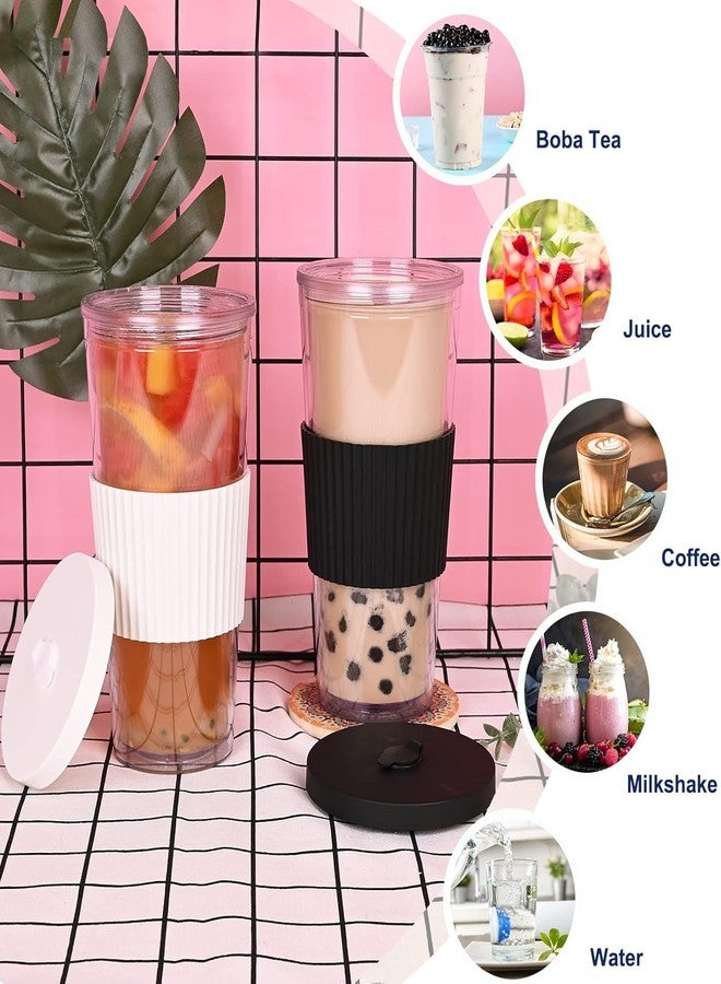MeRaYo Double Wall Coffee Tumbler with Lid & Straw Leak-Proof Plastic Travel Sipper for Tea, Coffee, Smoothies Cup (Black White) - Image 4
