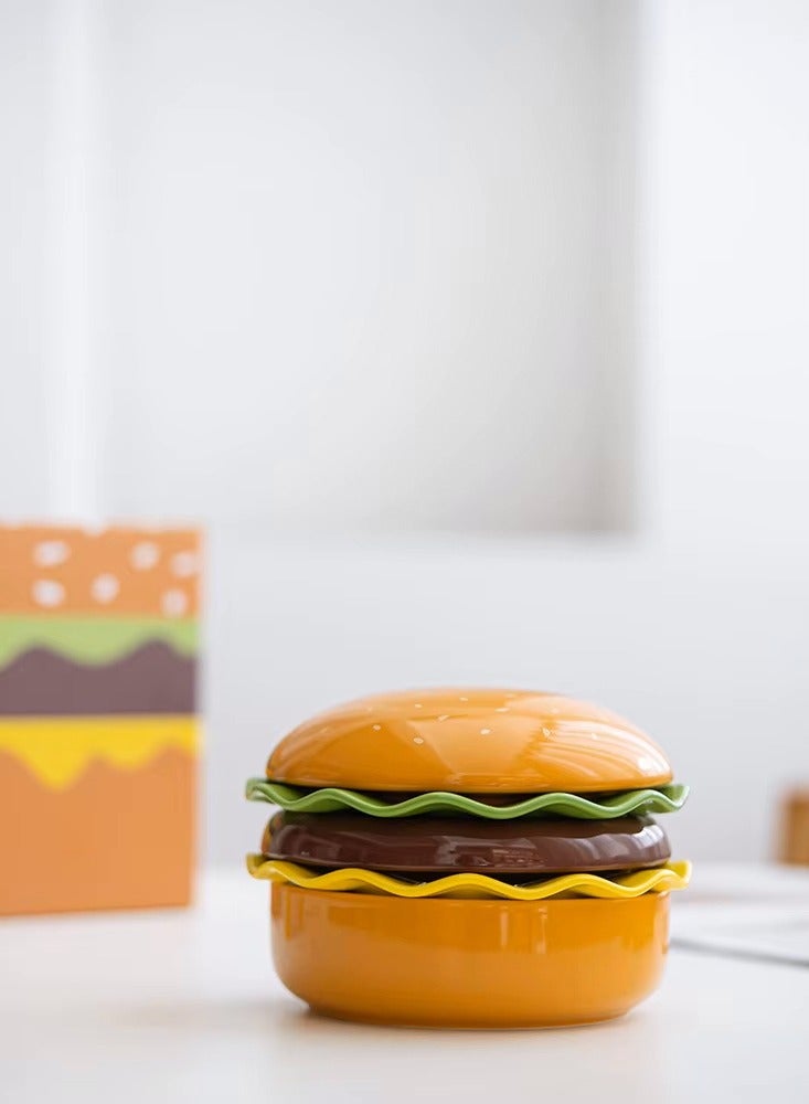 أطقم أطباق وأوعية خزفية، طراز برجر لطيف 5 قطع، أطقم أدوات مائدة للعشاء والحلويات وأوعية حبوب مع أغطية. - Image 1