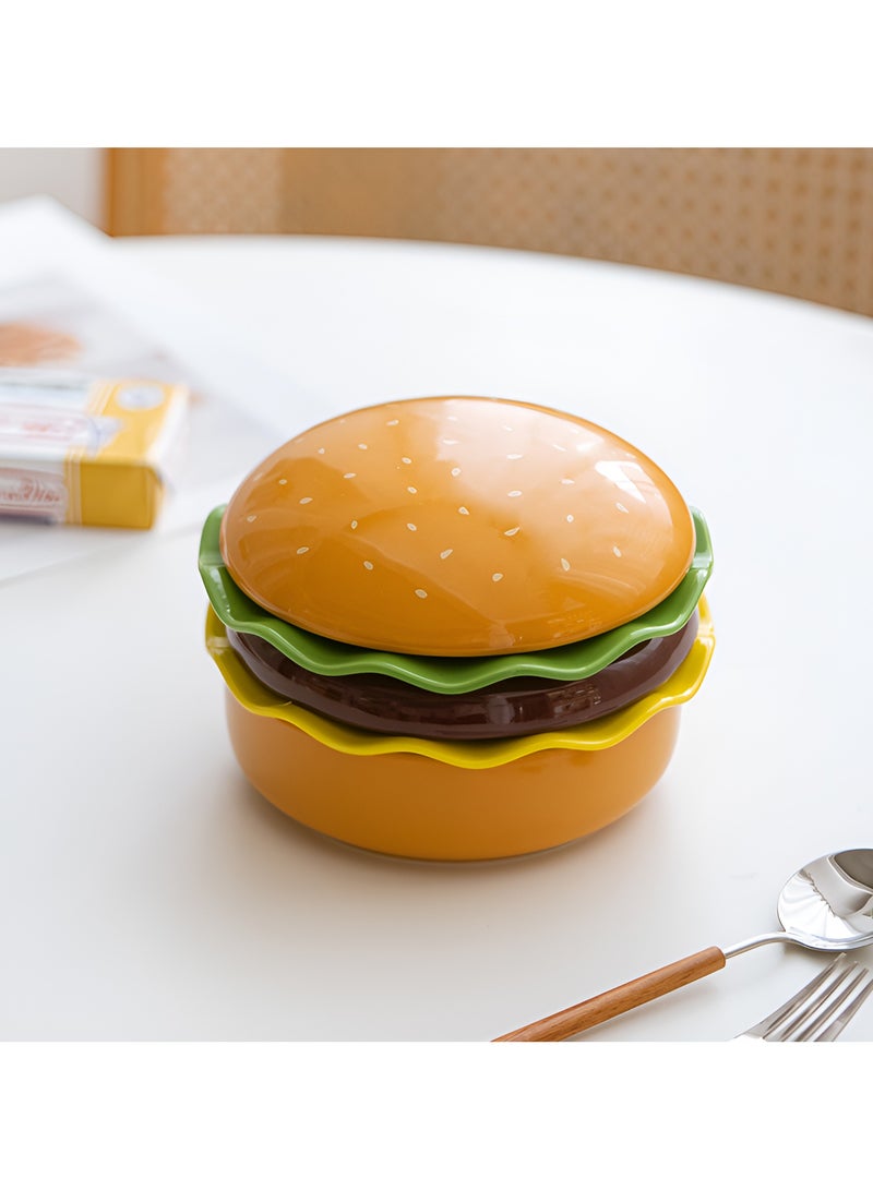 أطقم أطباق وأوعية خزفية، طراز برجر لطيف 5 قطع، أطقم أدوات مائدة للعشاء والحلويات وأوعية حبوب مع أغطية. - Image 3