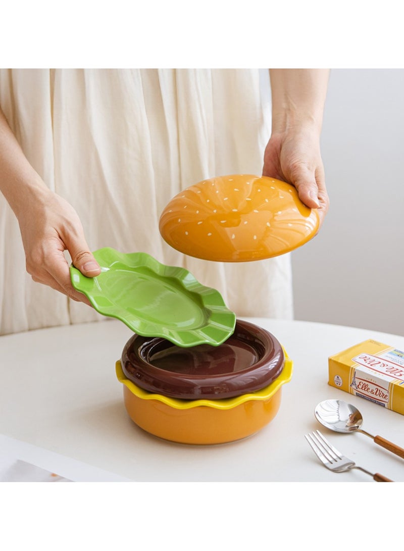 أطقم أطباق وأوعية خزفية، طراز برجر لطيف 5 قطع، أطقم أدوات مائدة للعشاء والحلويات وأوعية حبوب مع أغطية. - Image 5