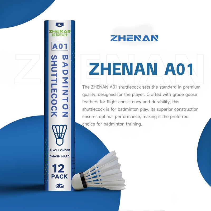ZHENAN Goose Feather Badminton Shuttlecocks,12 Pack Nylon Feather Badminton Birdies-Hight Speed Training Birdie Ball for Indoor and Outdoor Matches,Highly Stable & Durable Shuttle Balls - Image 2