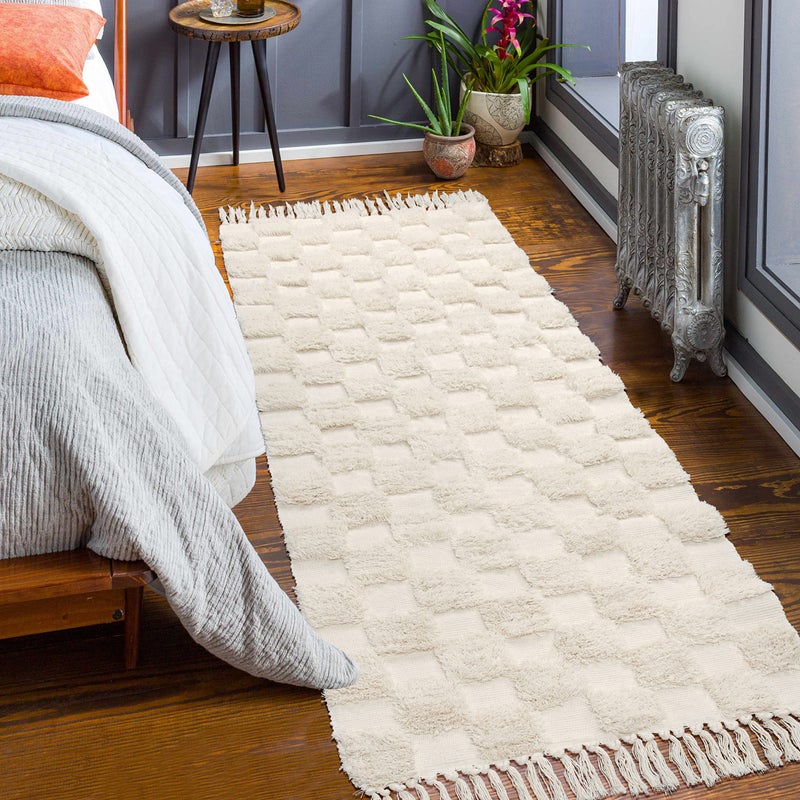 LANFFIA Lanffia Boho Checkered Tufted Rug - 2x7 Runner Rug Beige Hallway Runner Washable with Tassels Indoor Farmhouse Floor Carpet for Kitchen Bathroom Laundry Doorway Bedroom Living Room  - Image 1