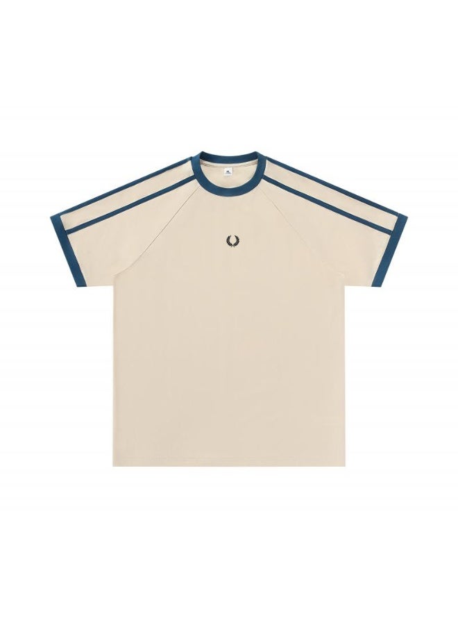 فريد بيري Fred Perry short-sleeved T-shirts with the same sports style for men and women contrast parallel bars loose casual couple tops, cotton breathable versatile fashion tops. - Image 3