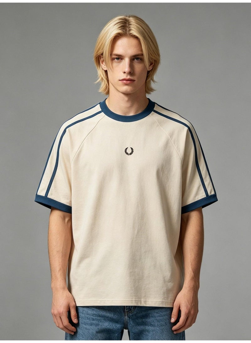 فريد بيري Fred Perry short-sleeved T-shirts with the same sports style for men and women contrast parallel bars loose casual couple tops, cotton breathable versatile fashion tops. - Image 5