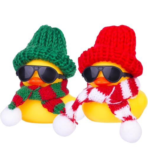 MuMyer Rubber Duck Car Ornaments 2Pack Winter Duck Car Dashboard Decorations for Christmas Decor and Home Decorations with Mini Hat Scarf and SunglassesA - Image 1