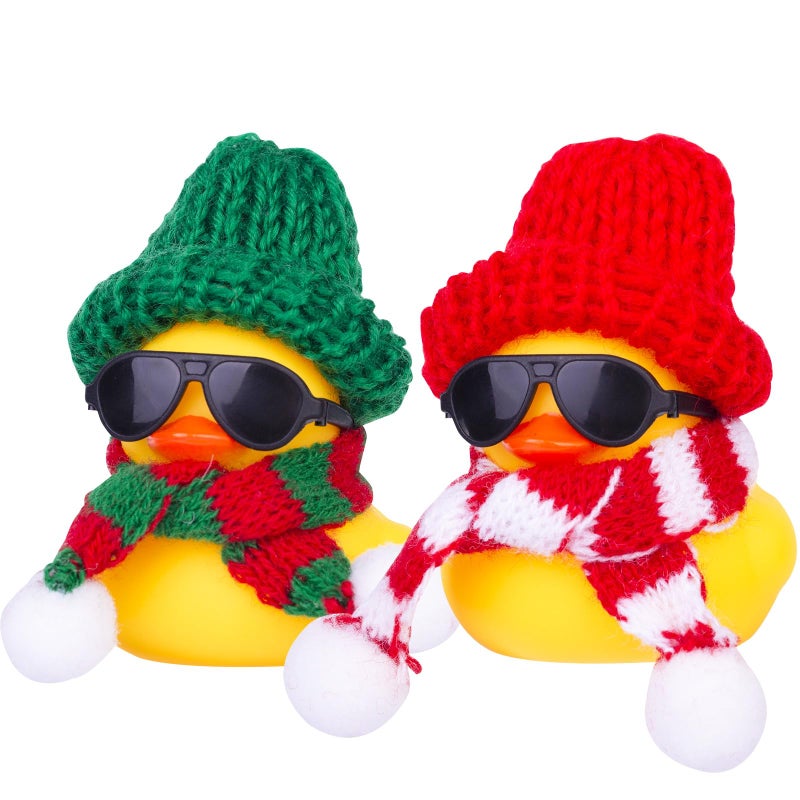 MuMyer Rubber Duck Car Ornaments 2Pack Winter Duck Car Dashboard Decorations for Christmas Decor and Home Decorations with Mini Hat Scarf and SunglassesA - Image 2