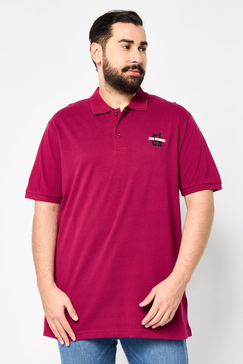 JOHN RICHMOND Men Regular Fit Short Sleeve Brand Logo Polo Shirt, Maroon - Image 1