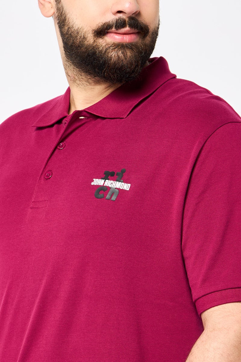 JOHN RICHMOND Men Regular Fit Short Sleeve Brand Logo Polo Shirt, Maroon - Image 3