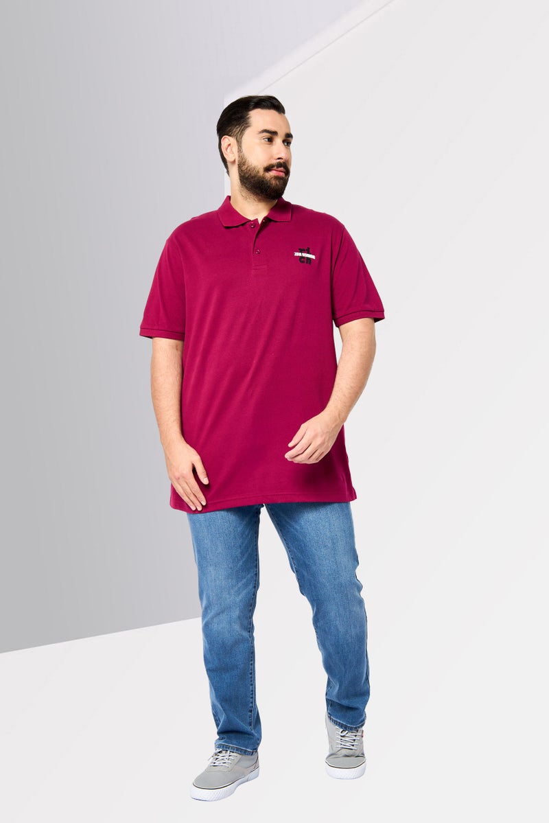 JOHN RICHMOND Men Regular Fit Short Sleeve Brand Logo Polo Shirt, Maroon - Image 2