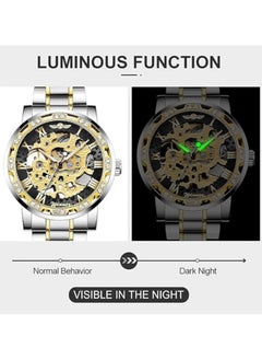 General Men's Automatic Mechanical Watch, Luxury Mechanical Stainless Steel Waterproof Black Automatic Self-Winding Roman Numeral Diamond Dial Watch, Classic Business Fashion Watch  - Image 2