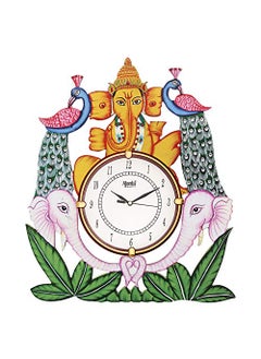CIRCADIAN Ajanta Wooden Analog Wall Clock Design for Home Hall Living Room Decor Office Kids Bedroom Stylish Ethnic Antique Decorative Red Colour Peacock 44X37CM
