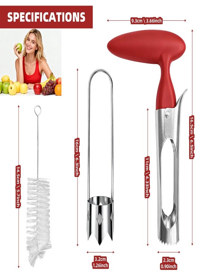 DLBEEM 2 Pcs Fruits and vegetables Corer, Stainless Steel Core Remover Tool, Easy Twist Fruits, Suitable for Apples, Pears, Pineapples, Bell Peppers, And Other Tequiring Coring Includes a Cleaning Brush - Image 2