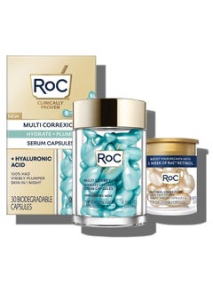 Multi Correxion Hyaluronic Acid Night Serum Capsules (30 CT) for intesnt hydration + RoC Retinol Capsules (7 CT), Anti-Aging Skin Care, Wrinkle Treatment for Women & Men