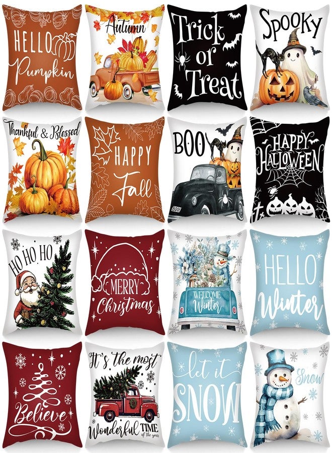 GlikCeil Set of 16 Fall Pillow Covers 18 x 18 Inch Seasonal Throw Pillow Covers Halloween Thanksgiving Christmas Holiday Pillowcases Decorative Cushion Pillowcases for Farmhouse Home Couch Sofa Decor - Image 1