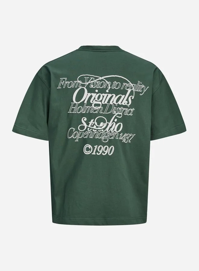 JACK & JONES Green Crew Neck Back Graphic T-Shirt