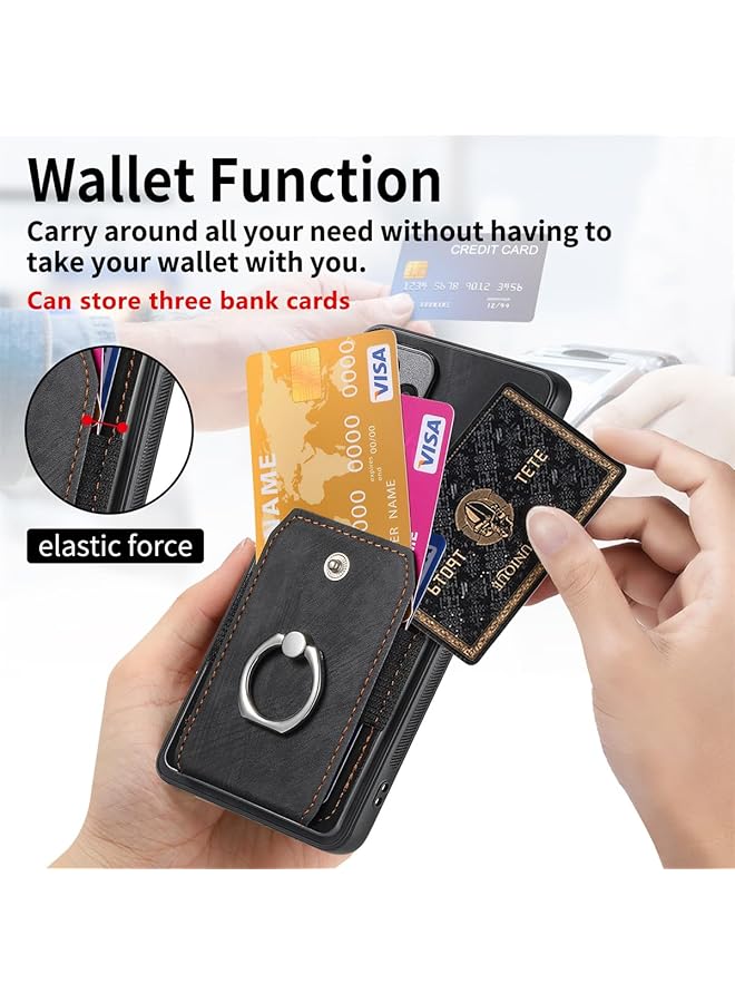 إيروريكس متوافق مع Honor 200 Pro 5G حافظة محفظة رفيعة للغاية مع حامل بطاقات من الجلد + إطار TPU غطاء هاتف متعدد الوظائف مع حلقة دعم أسود - Image 2