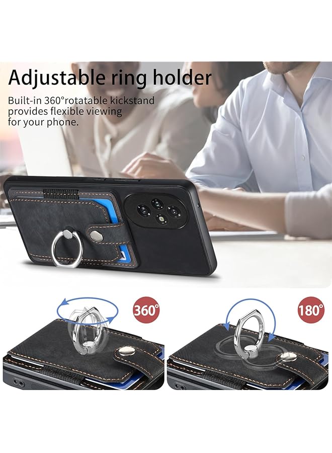 إيروريكس متوافق مع Honor 200 Pro 5G حافظة محفظة رفيعة للغاية مع حامل بطاقات من الجلد + إطار TPU غطاء هاتف متعدد الوظائف مع حلقة دعم أسود - Image 3