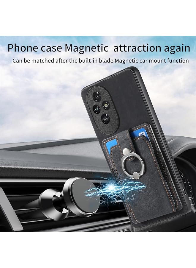 إيروريكس متوافق مع Honor 200 Pro 5G حافظة محفظة رفيعة للغاية مع حامل بطاقات من الجلد + إطار TPU غطاء هاتف متعدد الوظائف مع حلقة دعم أسود - Image 4