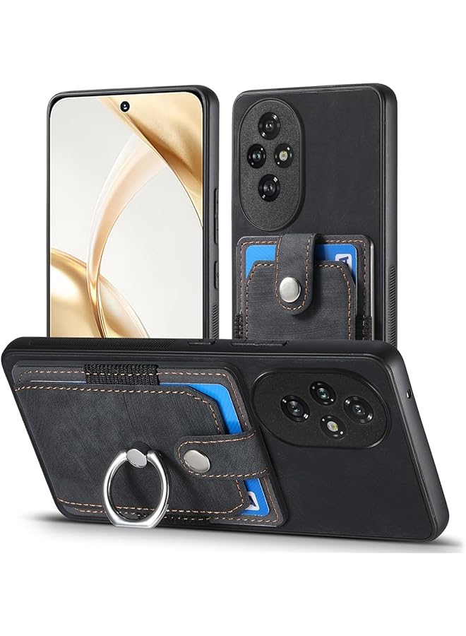 إيروريكس متوافق مع Honor 200 Pro 5G حافظة محفظة رفيعة للغاية مع حامل بطاقات من الجلد + إطار TPU غطاء هاتف متعدد الوظائف مع حلقة دعم أسود - Image 1