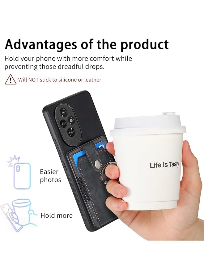 إيروريكس متوافق مع Honor 200 Pro 5G حافظة محفظة رفيعة للغاية مع حامل بطاقات من الجلد + إطار TPU غطاء هاتف متعدد الوظائف مع حلقة دعم أسود - Image 5