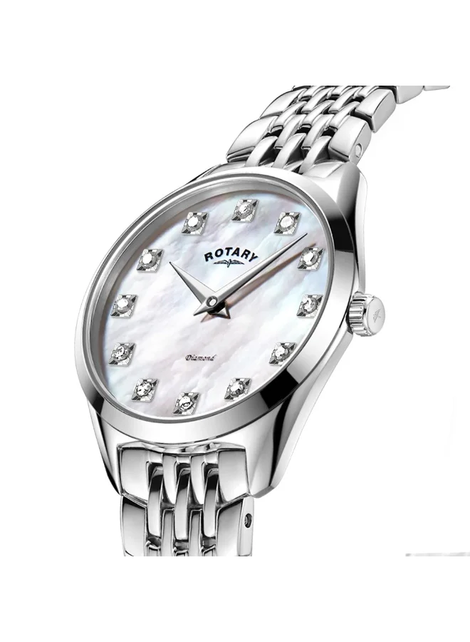 ROTARY Rotary Ladie's Ultra Slim Stone Set Mother Of Pearl Stainless Steel Bracelet Watch - LB08010/07/D