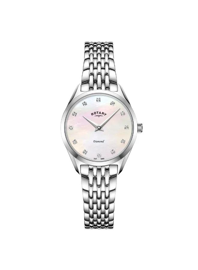 ROTARY Rotary Ladie's Ultra Slim Stone Set Mother Of Pearl Stainless Steel Bracelet Watch - LB08010/07/D