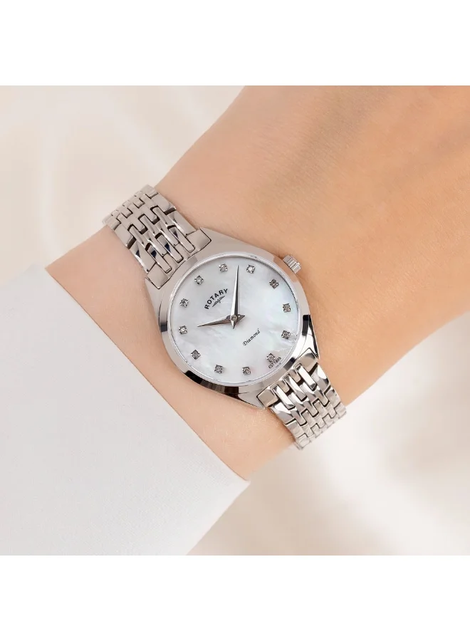 Rotary  Rotary Ladie's Ultra Slim Stone Set Mother Of Pearl Stainless Steel Bracelet Watch - LB08010/07/D for Women | Best Price UAE