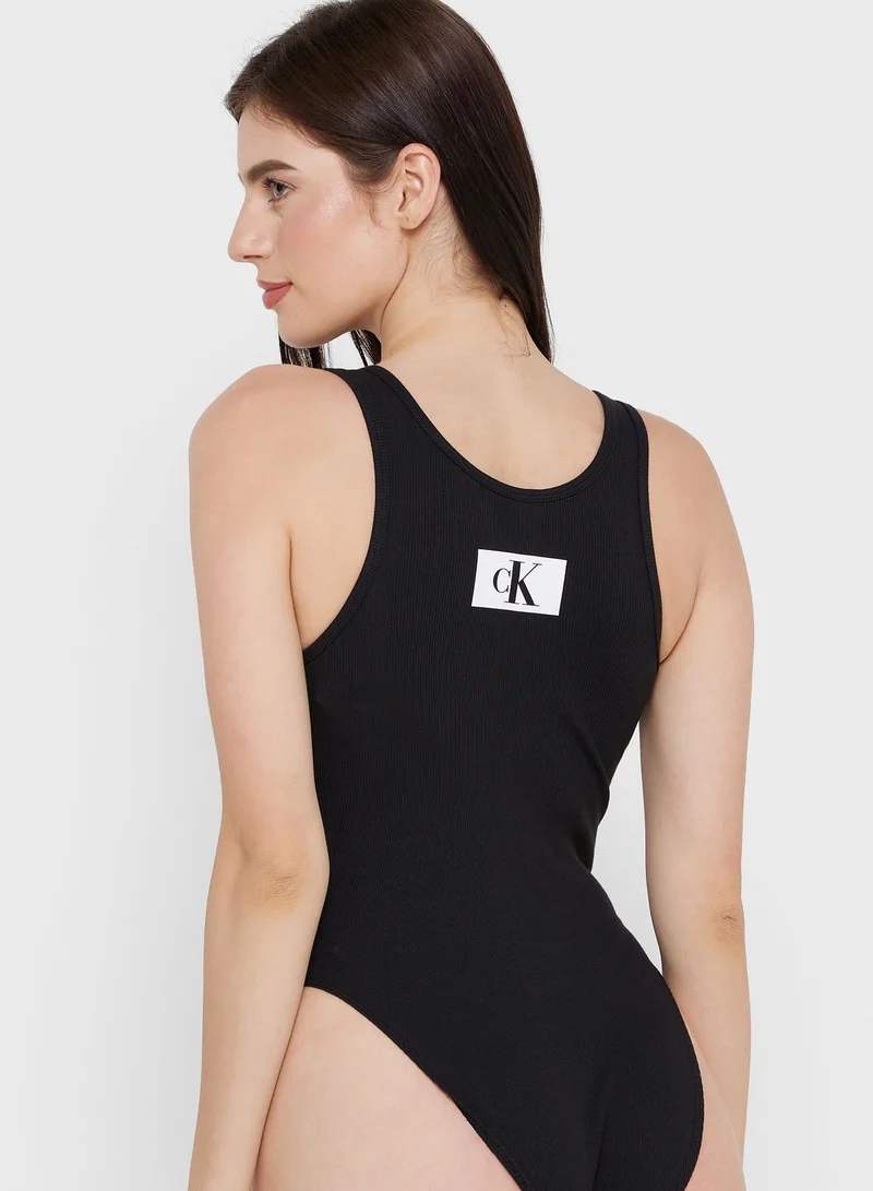 CALVIN KLEIN Logo High Leg Swimsuit