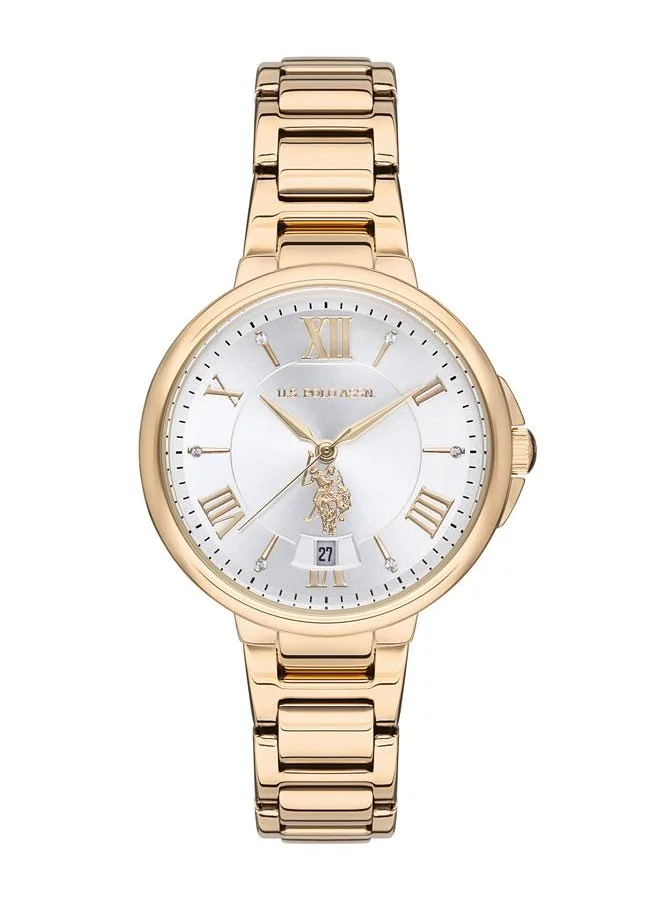 U.S. Polo Assn. U.S. Polo Assn. Stile 35mm Ladies' Watch with Classic Silver Dial and Gold Bezel & Bracelet - USPA2012-03, Effortless Sophistication for Every Occasion