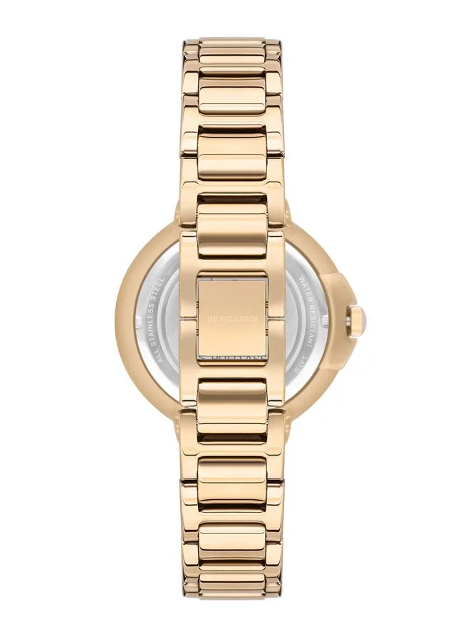 U.S. Polo Assn. U.S. Polo Assn. Stile 35mm Ladies' Watch with Classic Silver Dial and Gold Bezel & Bracelet - USPA2012-03, Effortless Sophistication for Every Occasion