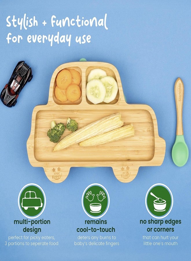 StarKiddo®️ ‘Rider’ Bamboo Suction Plates for Baby and Toddler | 3 Sections | Weaning Spoon | Non-Toxic | Super Strong Suction | Cool to The Touch | Ideal for Baby-Led Weaning [Green] - Image 5