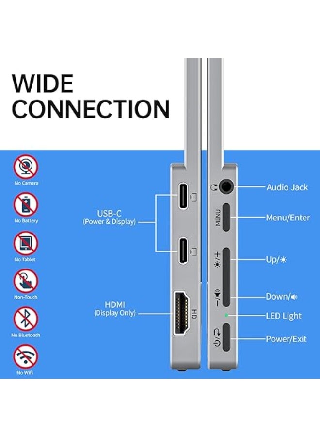 15.6" Portable Travel Monitor – FHD 1080P Frameless USB-C Display with FreeSync, Speakers, HDMI & Type-C, VESA Mountable for Laptop, PC, Mac, Surface, PS4/5, Xbox - Image 3