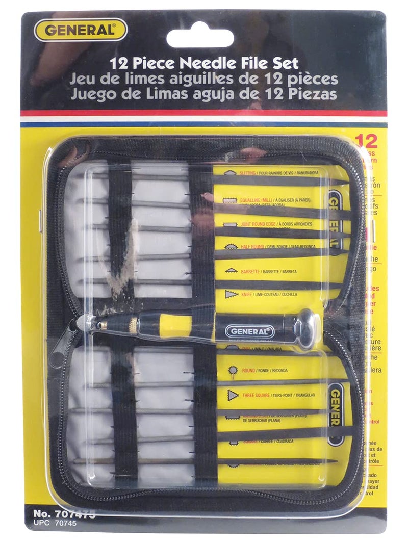 General Tools مجموعة أدوات جنرال 707475 من ملفات الإبرة بنمط سويسري، 12 قطعة، أسود، مجموعة من 12 ومقبض - Image 5