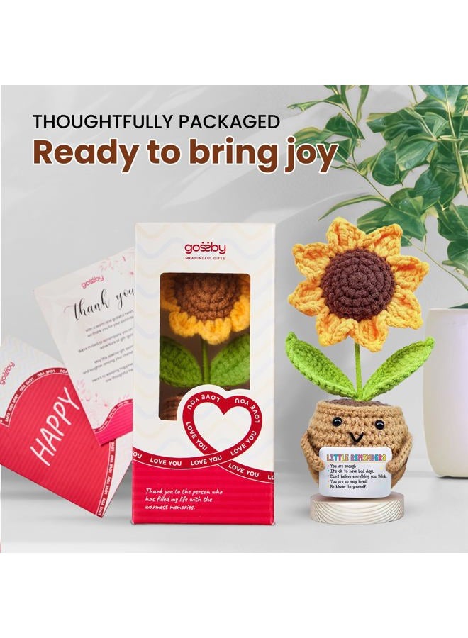 Gossby Handmade Positive Sunflower Crochet with Message - Little Reminder You are Enough - Inspirational Gift for Women - Positive Energy, Apreciation, Farewell, Retirement, Goodbye Gift for Coworker - Image 3